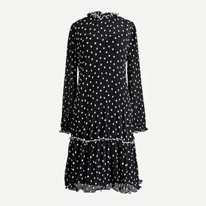 J. Crew, size 12, black and white ruffled pleated polka-dot dress